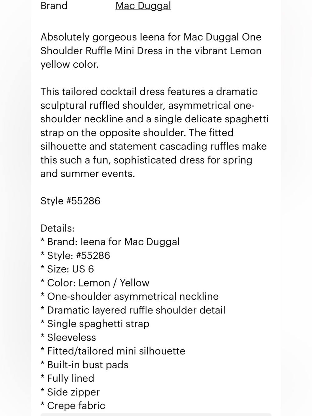 MacDuggal 🌹Yellow One-Shoulder Ruffle Mini Dress - Picture 9 of 9